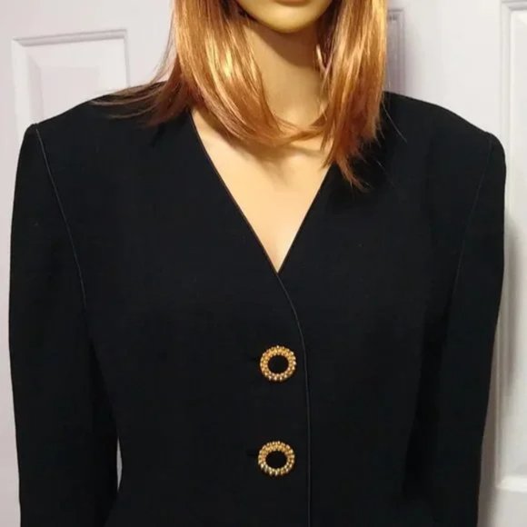 Vintage Designer Lilli Ann Blazer 70s Black Peplum Union Made in USA Medium - Picture 3 of 13